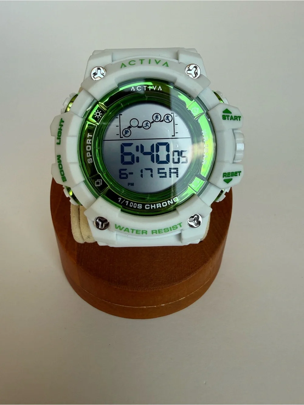 Activa White and Green Digital Sports Watch with Green Invicta Carry Case